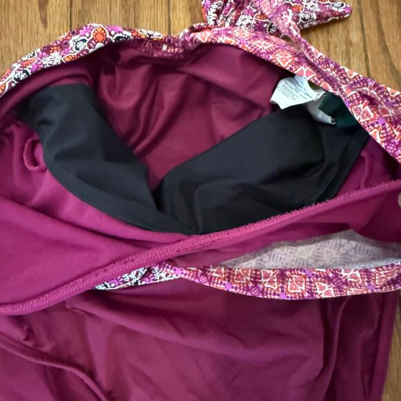 Lauren Ralph Lauren‎ maroon geometric tile print wrap top bathing suit size 4 - Picture 4 of 8